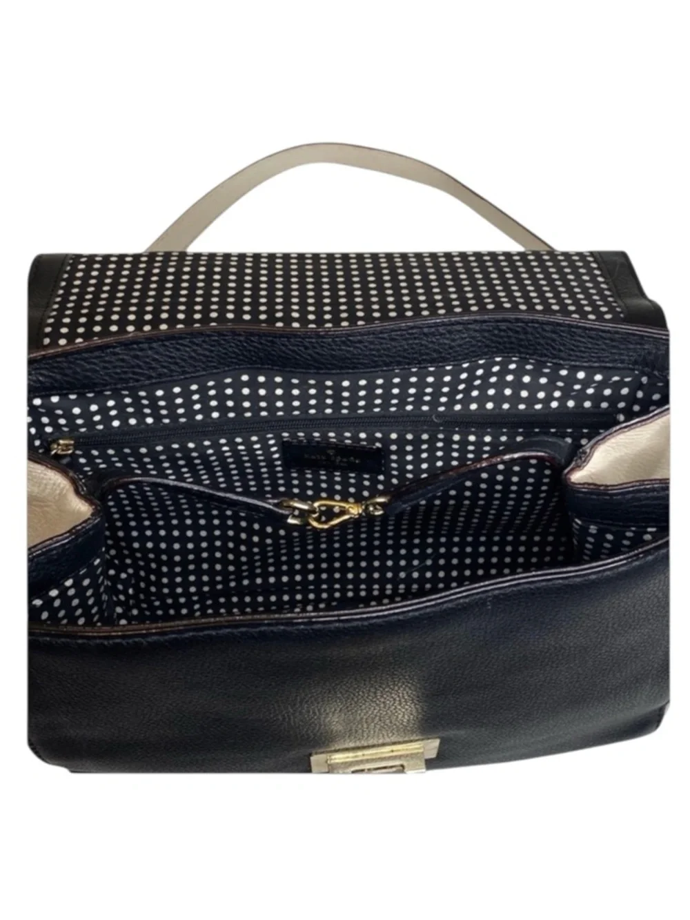 kate spade  Magnolia Park Large Two Tone Leather Satchel Handbag  Black Ivory